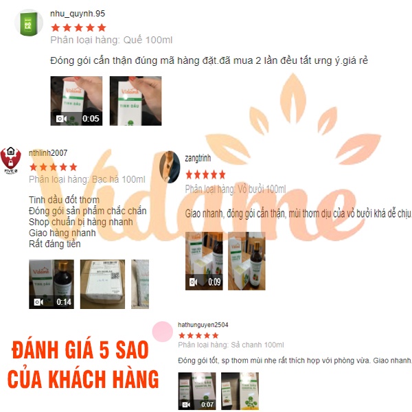 [TRỢ GIÁ - KÈM QUÀ TẶNG] 100ml tinh dầu VIDAME nguyên chất làm thơm phòng, khử mùi, tự chọn mùi