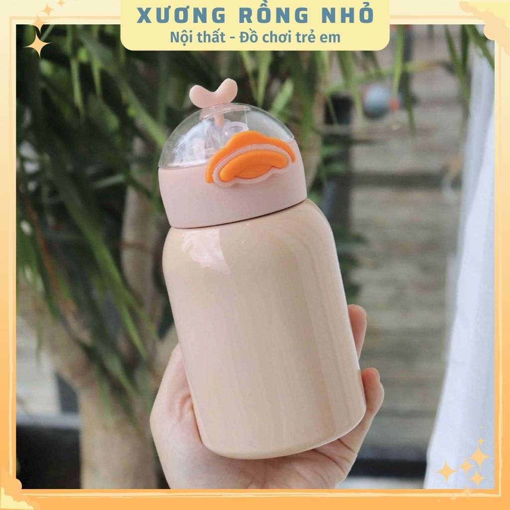 Bình Nước Giữ Nhiệt tặng kèm sticker Inox 304 Cao Cấp Hình Vịt Con, Bình Đựng Nước Đi Học Cho Bé tặng kèm stiker