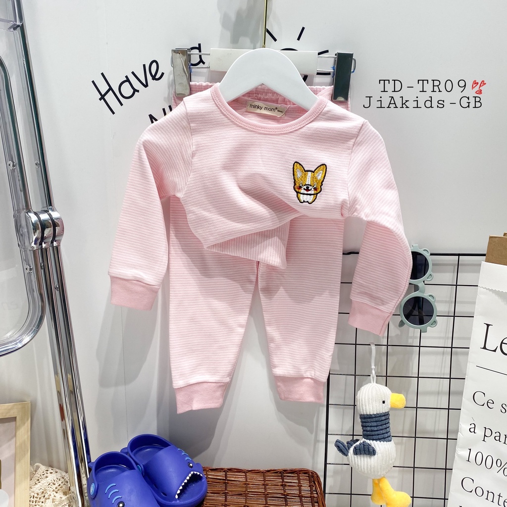 Bộ Dài Tay cotton hàn bé trai bé gái MINKY MOM thêu combo chó kute - TD-TR09