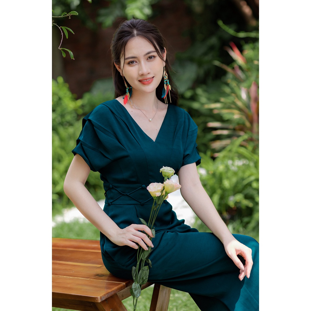Jump xếp tay dây eo xanh lam CVT