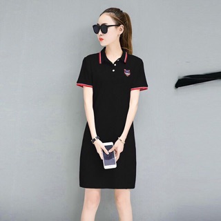 Đầm cổ sơ mi viền đỏ