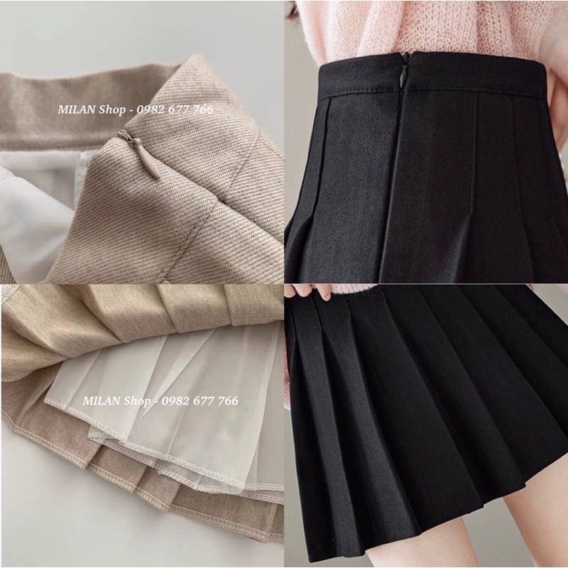 Chân váy dạ ngắn trên gối xếp ly có lót quần Quảng Châu