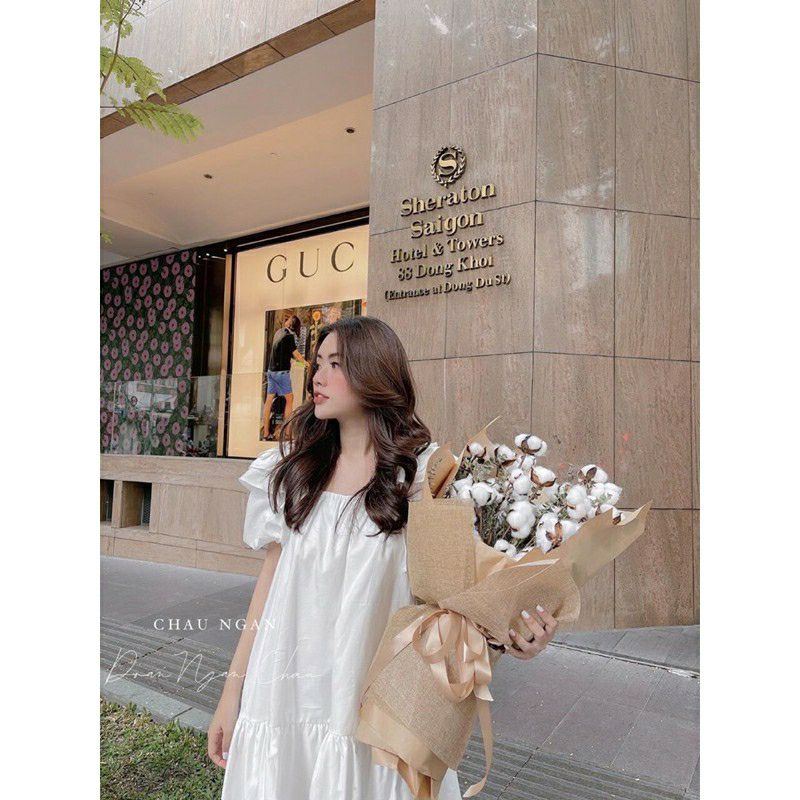 VÁY BABYDOLL TAY PHỒNG MÀU TRẮNG