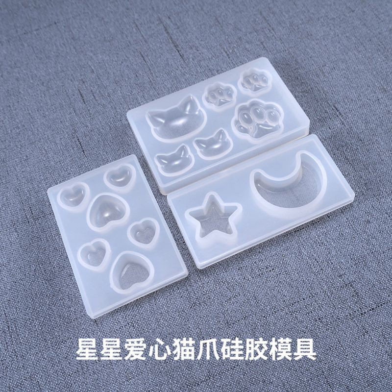 Set 3 khuôn silicon làm trang trí resin DIY tạo hình dấu chân mèo ngôi sao trái tim mặt trăng
