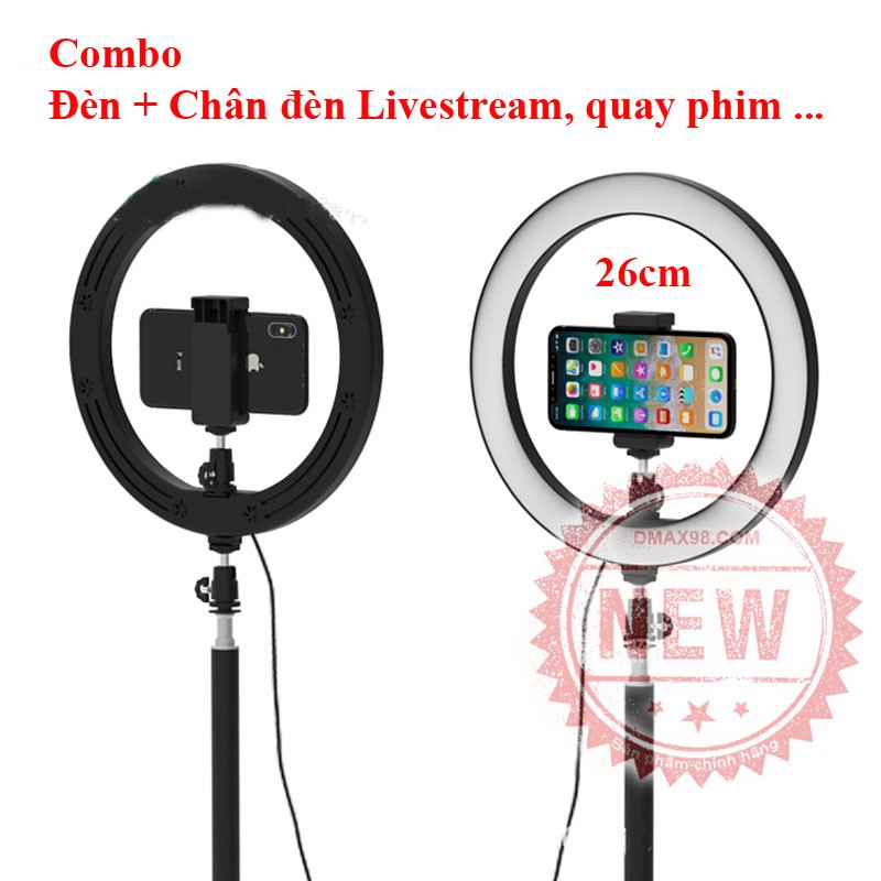 Bộ đèn và chân đèn 2m quay video, livestream, chụp ảnh điện thoại