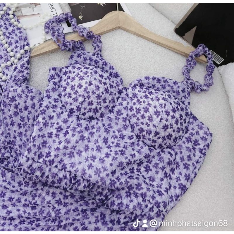 Đầm váy nữ dập ly hoa tím