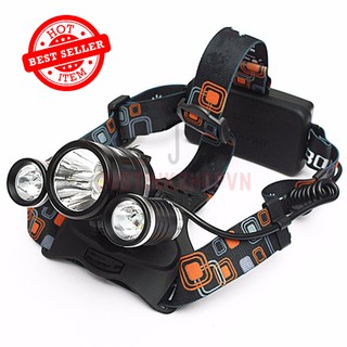 ĐÈN PIN LED ĐỘI ĐẦU 3 BÓNG (Đen) T6 SIÊU SÁNG (Kèm pin và sạc) - JLVQ-492-DPDD