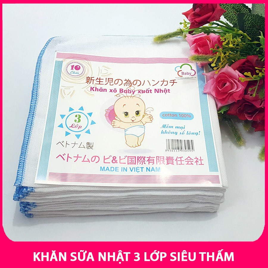 Khăn sữa kiba (3 lớp) xuất Nhật (VIỀN MÀU) cho bé, khăn xô 3 lớp hàng Việt Nam xuất Nhật