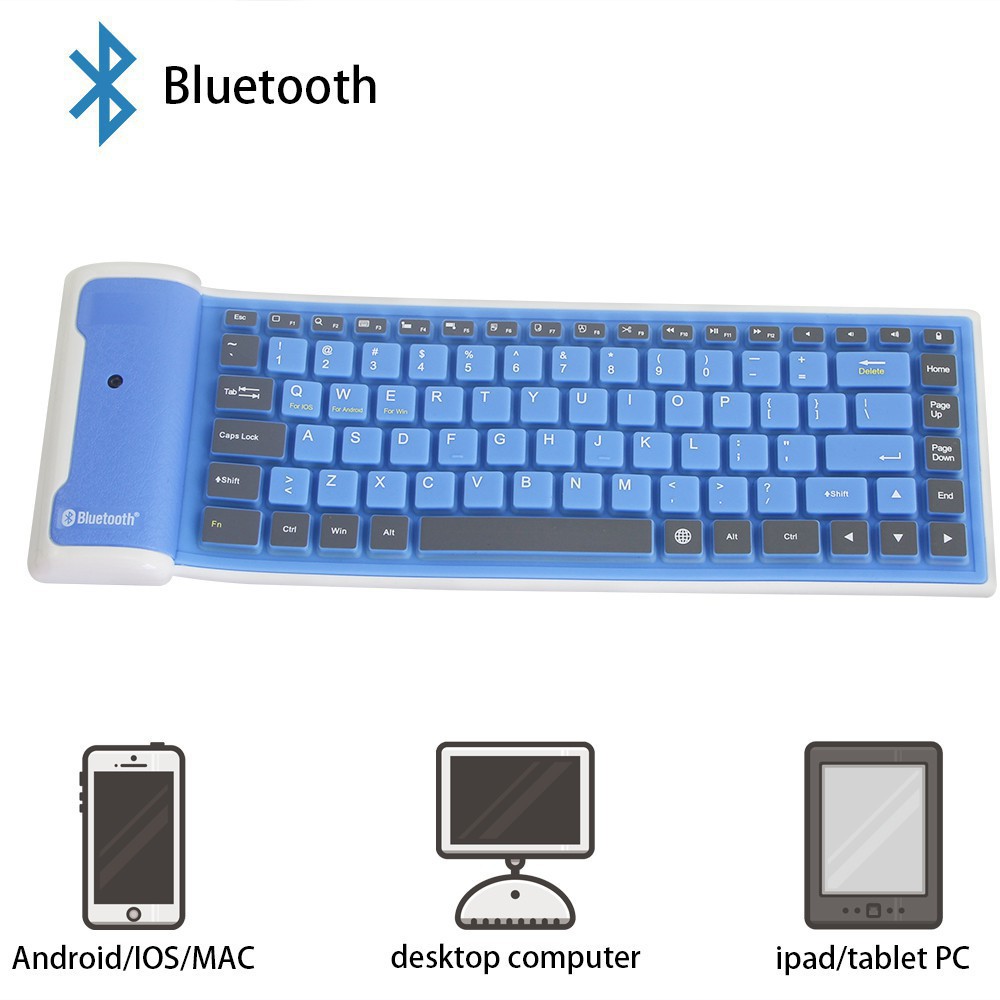 Bàn Phím Bluetooth Không Dây Mini Bằng Silicon Mềm Gấp Gọn Chống Thấm Nước Cho Điện Thoại Di Động / Máy Tính Bảng