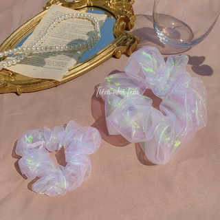 Dây buộc tóc Scrunchies, Cột tóc trắng ánh kim [tiemnhalem]