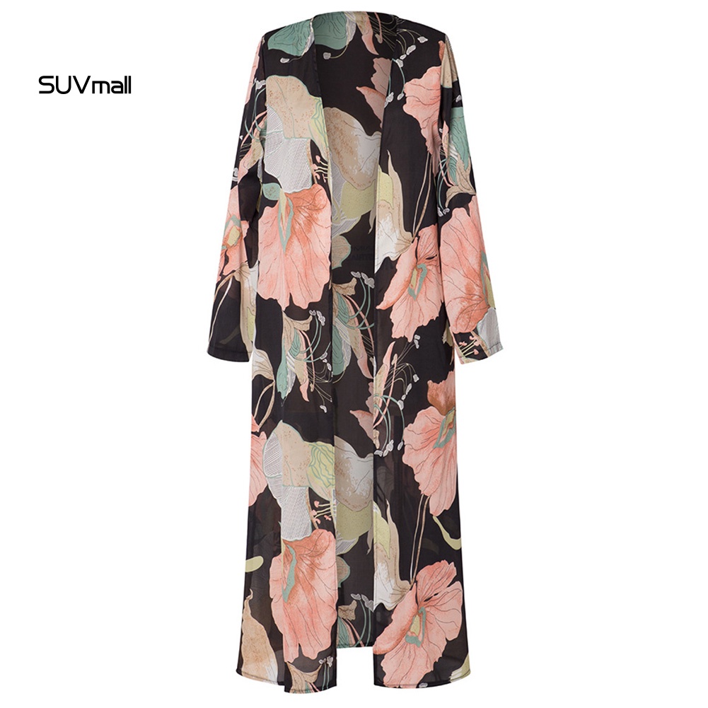 Áo Khoác Kimono Vải Voan Tay Dài In Hoa Thời Trang Đi Biển Cho Nữ