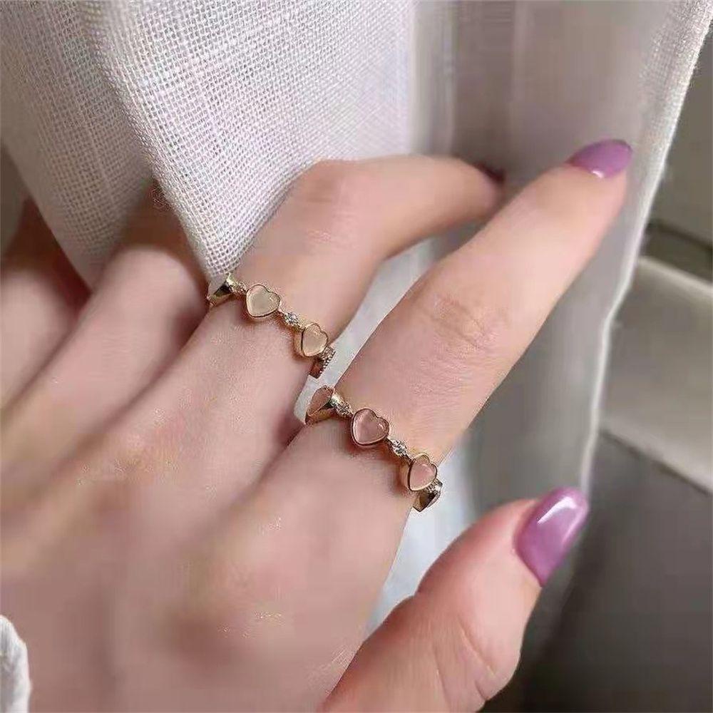 Nhẫn Hở Hình Trái Tim Đính Đá Opal Thời Trang