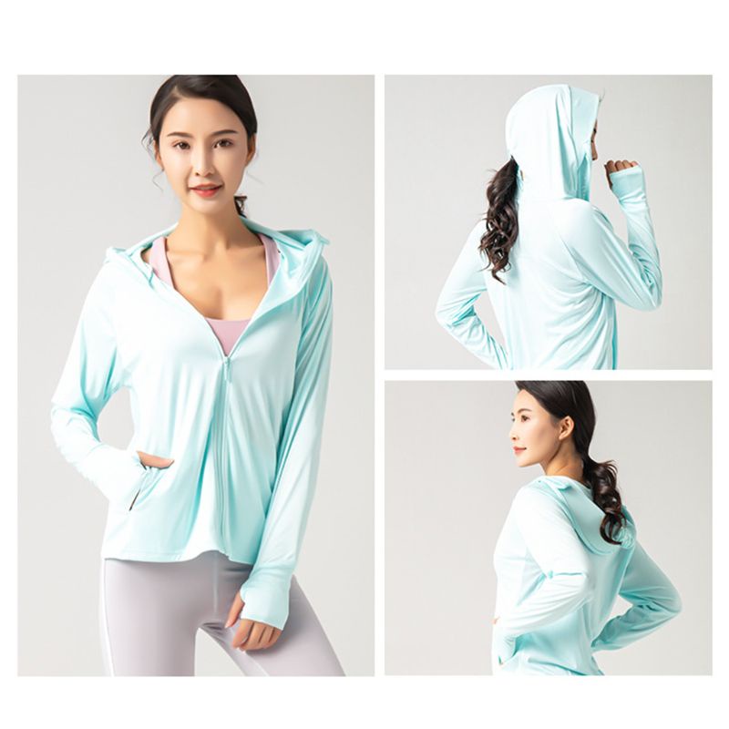 Áo Khoác Chống Nắng Bằng Lụa Lạnh Mỏng Tay Dài Có Khóa Kéo Trước Chống Tia UV Thời Trang Mùa Hè Cho Nữ