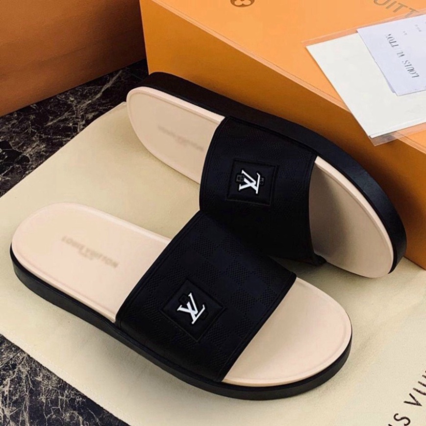 FREE SHIP   Dép nam quai ngang thêu logo LV đế cao su CỰC HOT 2021, Dép nam đẹp mang êm chân