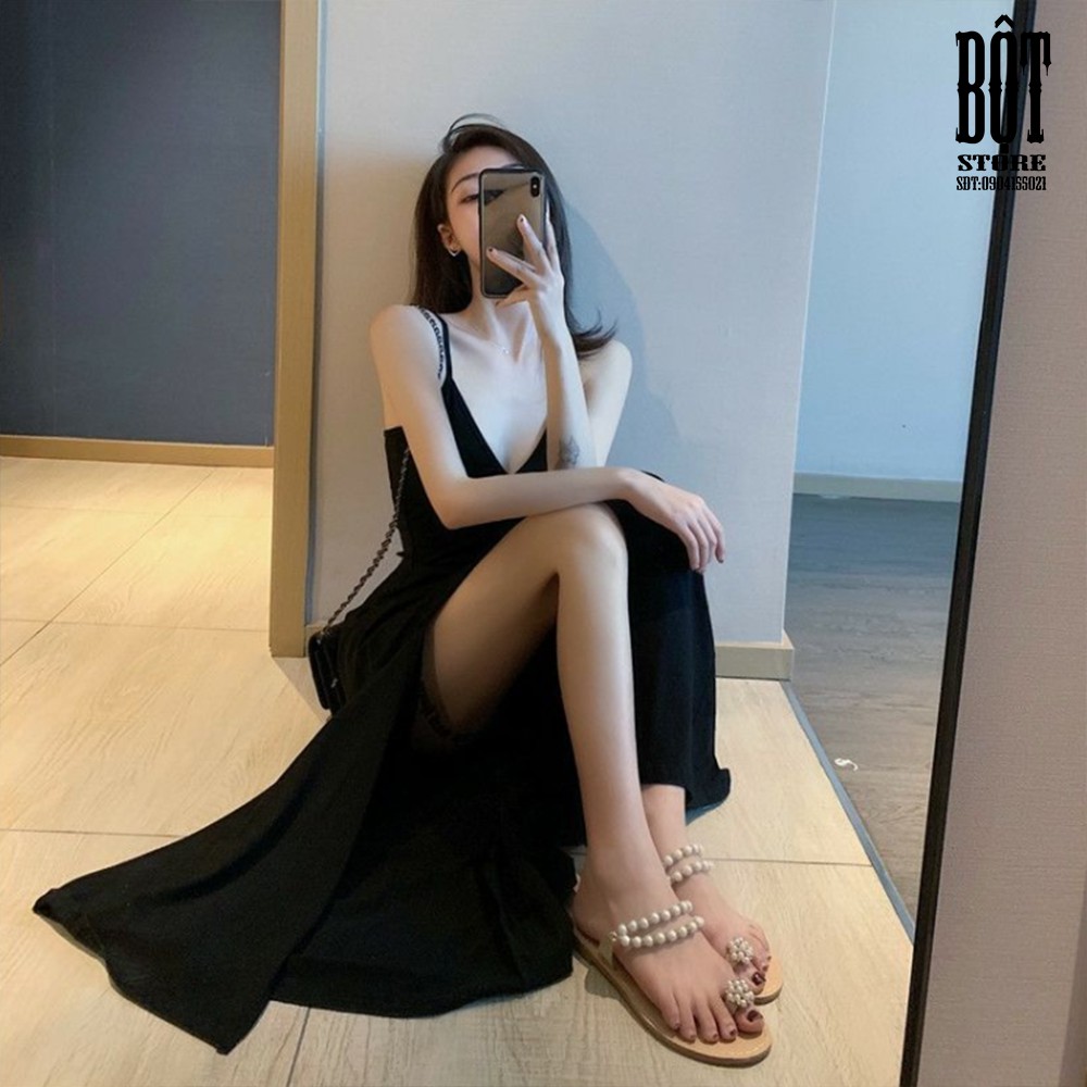 Đầm body đen 2 dây nhúng thân | BigBuy360 - bigbuy360.vn