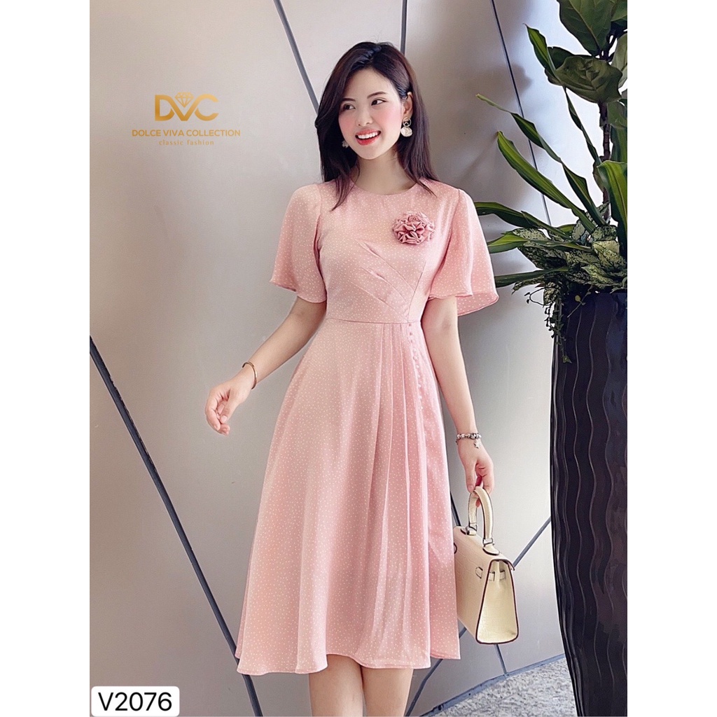 Váy xòe chấm bi hồng V2076 - DOLCE VIVA COLLECTION