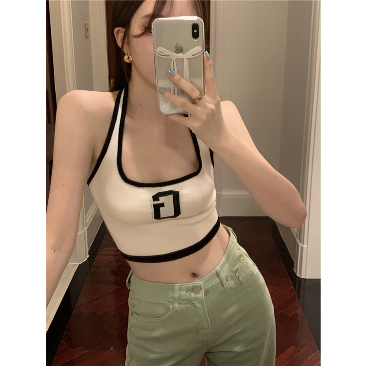 HUANG YOYO Áo Hai Dây Dệt Kim Ôm Dáng Phong Cách Hàn Quốc Thời Trang Cho Nữ