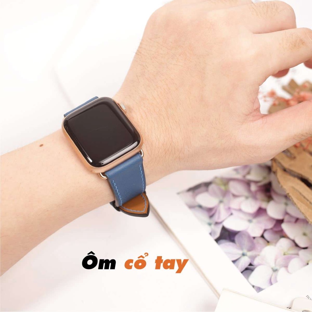 [BẢO HÀNH 1 NĂM] Dây Da BÊ SWIFT may tay thủ công màu Xanh Navy khóa Bướm cho Apple Watch series 1/2/3/4/5/6/7