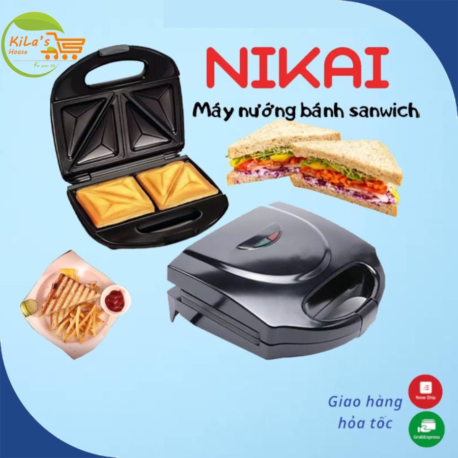 Máy Nướng Bánh Mì NIKAI 700W, Nướng Bánh Nhanh Chóng, Tiện Lợi - Máy Ép Bánh Mì Chống Dính, Có Khóa An Toàn, Cao Cấp