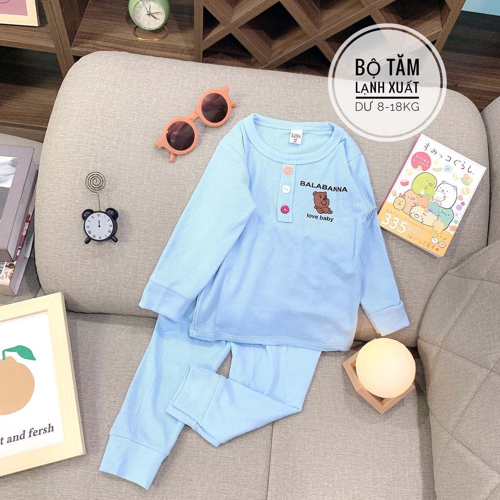 Bộ thu đông bé gái, Bộ Dài Tay Cho Bé Trai, Bé Gái Minky Mom len tăm co giãn Bo Gấu, Đồ Bộ Cho Bé Mặc Nhà Thu Đông