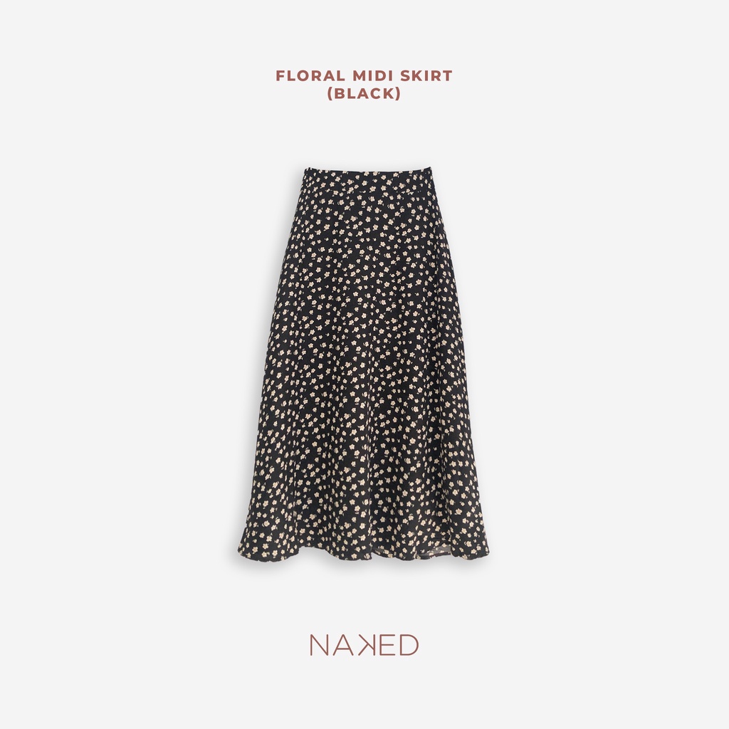 Chân váy hoa dài Naked By V - Floral Midi Skirt (Đen)