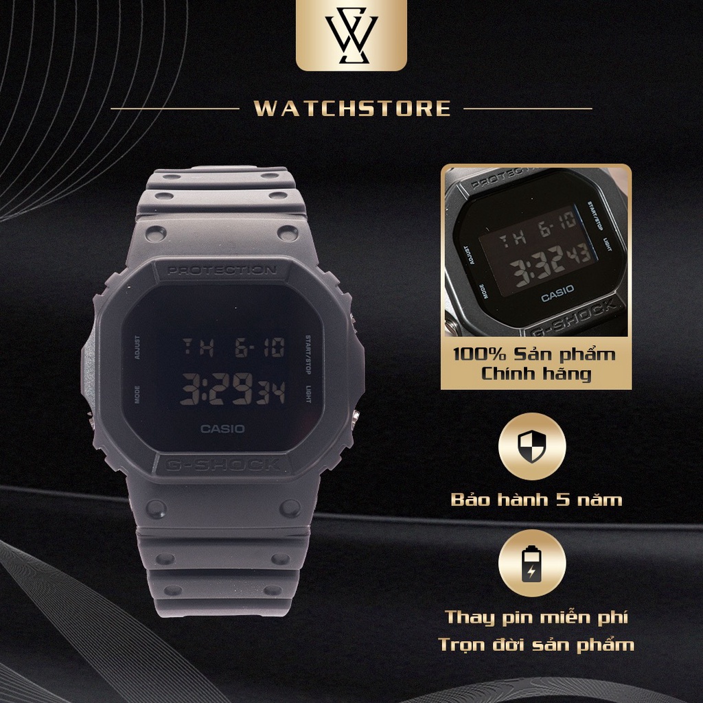 Đồng Hồ Quartz Nam Casio G-Shock WATCHSTORE DW-5600BB-1DR Thiết Kế Mặt Kính Khoáng 43mm, Dây Cao Su Và Vỏ Nhựa Bền Bỉ
