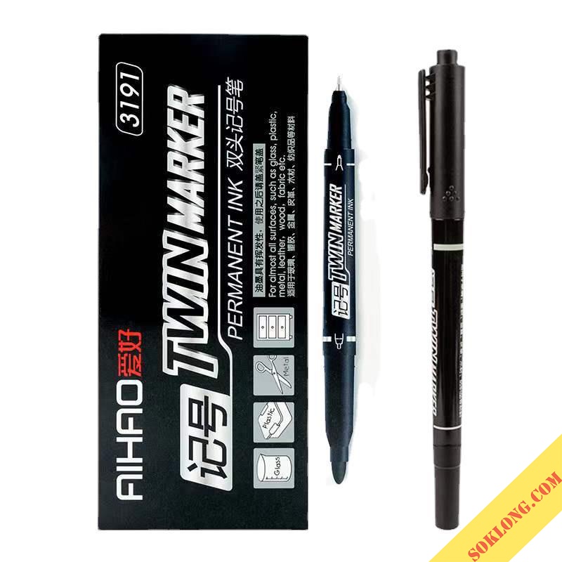 Bút Marker 2 đầu kèm đi nét line, bút viết, vẽ sketch linh hoạt Aihao 3191