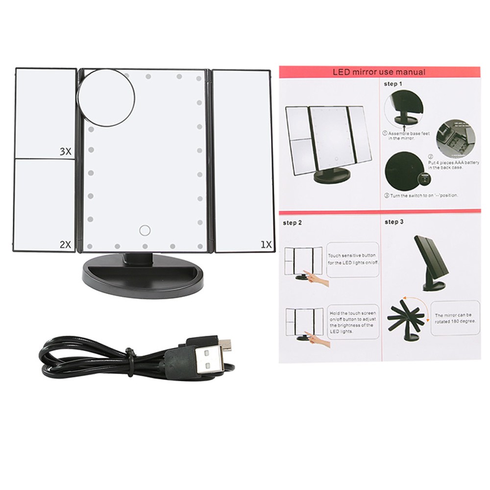 Makeup Mirror 22 LEDs Touch Screen Desktop 2X/3X Magnifying Mirrors Vanity 3 Fol