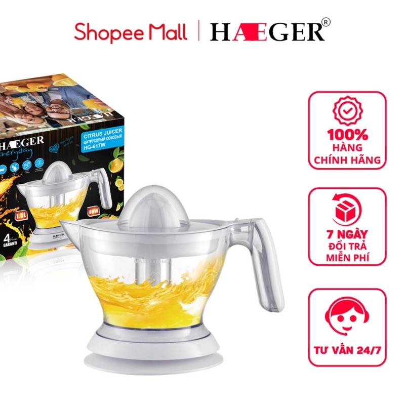 Máy Vắt Cam Bằng Điện Mini Cao Cấp HAEGER HG-617 1.5L Công Xuất 40w