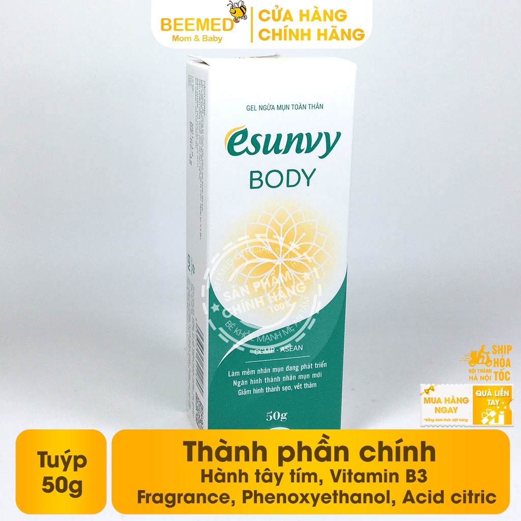 Kem ngừa mụn lưng và toàn thân Esunvy Body từ thảo dược - tuýp 50g, mờ sẹo, mụn đầu đen, mụn bọc