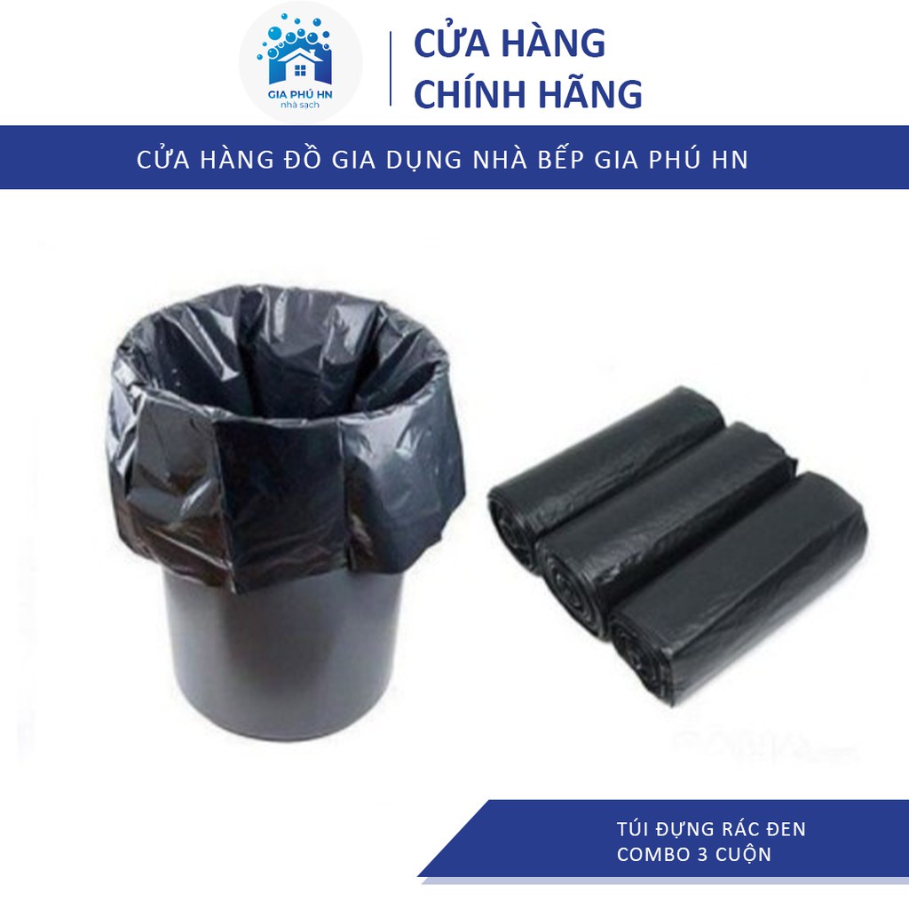 1KG Túi Đựng Rác, 3 Cuộn Trung 55x65 cm Túi Ni Lông  Đen Đựng Rác Tự Hủy Túi Đựng Rác Đen Sinh Học