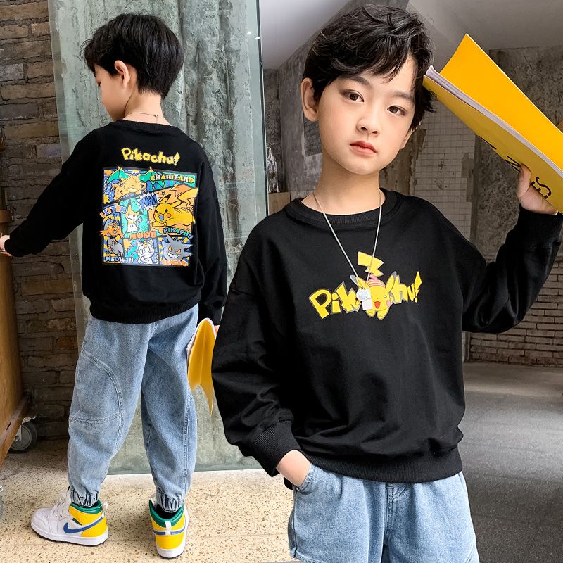 Pokemon Clothes kids University T Fashion Children's Clothes Boys Long Sleeve T-Shirts Pikachu Sweatshirts Tops Spring Autumn Winter New Korean Style Round Neck Bottoming Shirts