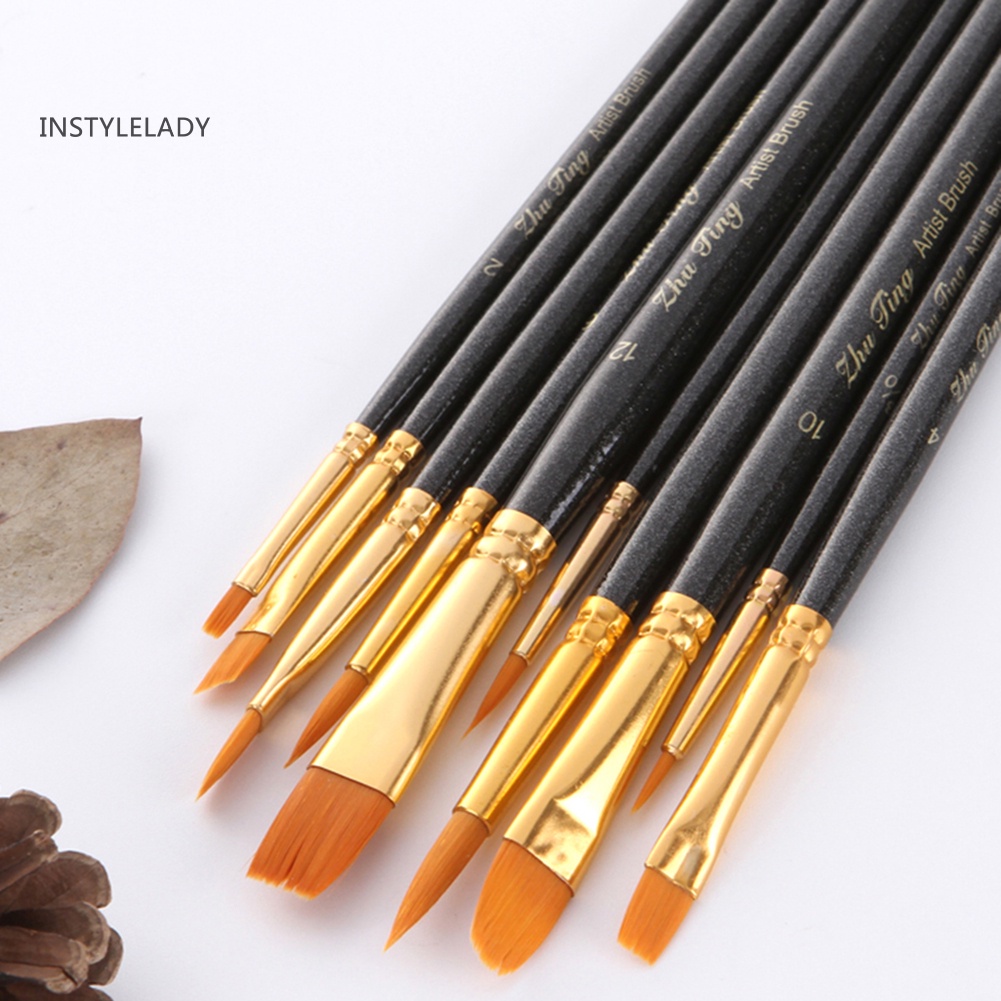 Dy 10Pcs Watercolor Water Paint Brush Calligraphy Drawing Pen School Art Supplies