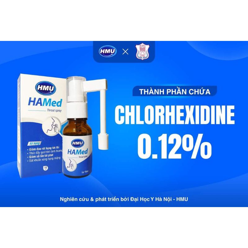 Xịt họng HMU HaMed đại học Y Hà Nội chứa Chlorhexidine 0,12%