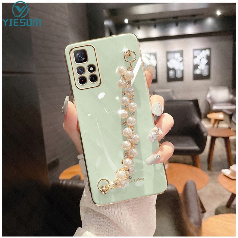Ốp Điện Thoại Silicon Dẻo Mạ Màu Ngọc Trai Sang Trọng Kèm Dây Đeo Tay Cho Xiaomi Redmi Note 11 10 Pro 11S 10S 4G 5G 9S 9 8 7 Pro