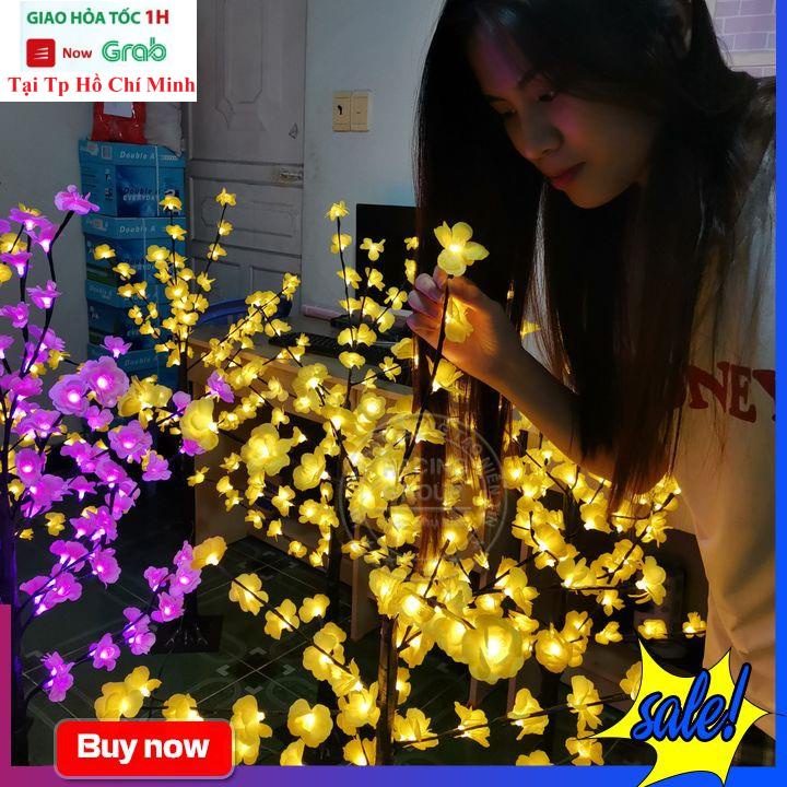 Cây Hoa Mai,Hoa Đào Trang Trí Tết Cực Đẹp Có LED Cao 1m2