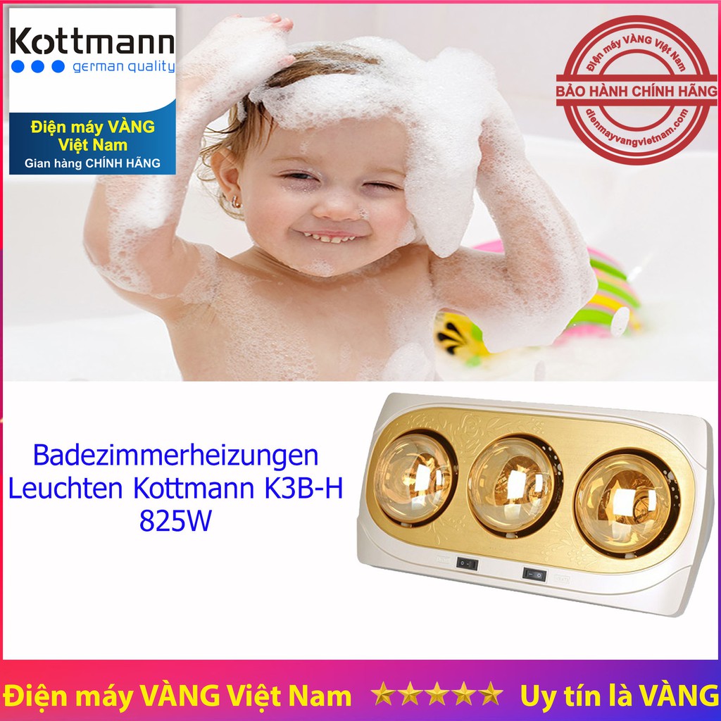 Bảo hành 3 năm - Đèn sưởi nhà tắm 3 bóng treo tường Kottmann K3BH K3BQ