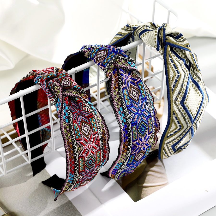 Băng đô cài tóc bản rộng thắt nút thêu họa tiết hoa lá phong cách Hàn Quốc retro thời trang dành cho nữ