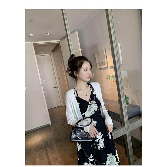 Váy Maxi  Hoa 2 Dây Đan Lưng