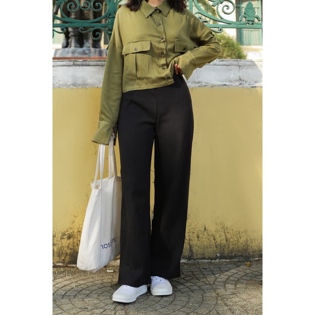 Quần tây nữ dáng suông thời trang GAGO high waist straight pants màu đen GO3370 | BigBuy360 - bigbuy360.vn