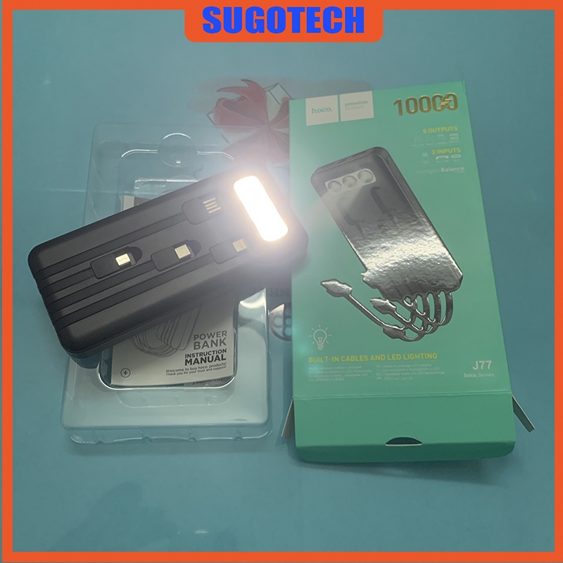 Sạc dự phòng HOCO J77 chính hãng có đèn Led siêu sáng, tích hợp 5 in 1 sạc tất cả các dòng máy IOS/Android