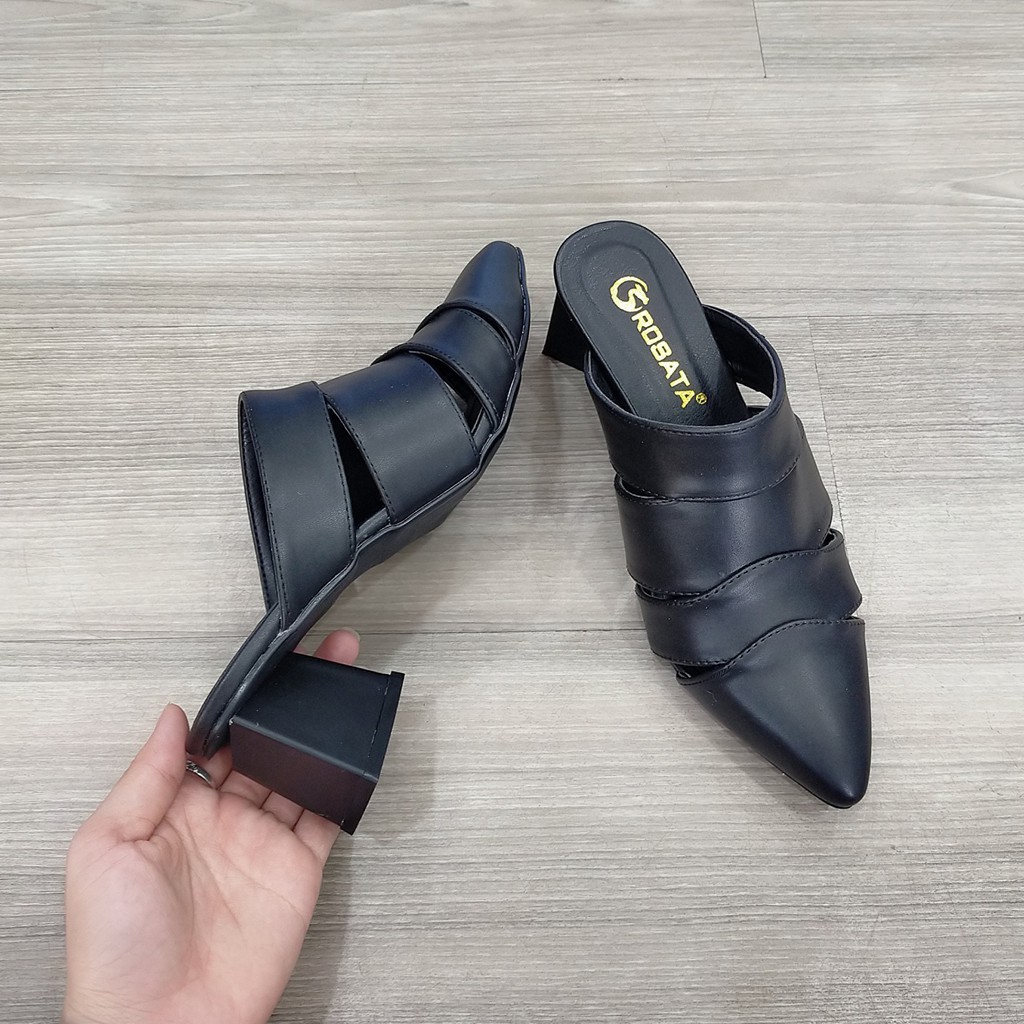 Giày sandal nữ cao gót 5 phân hai màu đen kem hàng hiệu rosata ro292