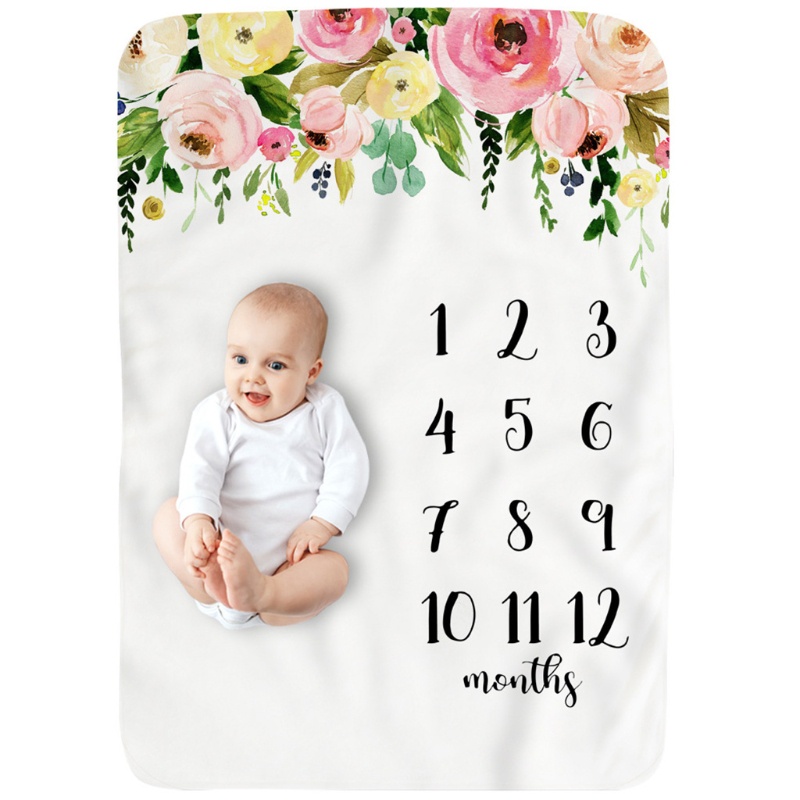 Chăn Flannel Mềm Mại In Họa Tiết Hoa Đánh Dấu Cột Mốc Phát Triển Theo Tháng Làm Phụ Kiện Chụp Ảnh Cho Bé