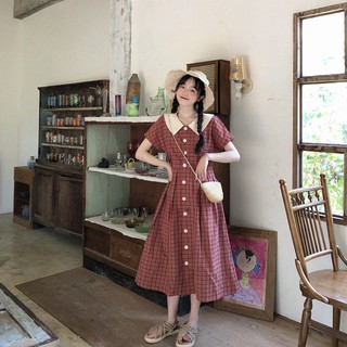 [Thanh Lý] D117 - Đầm Bigsize Đỏ Caro Cổ Trắng