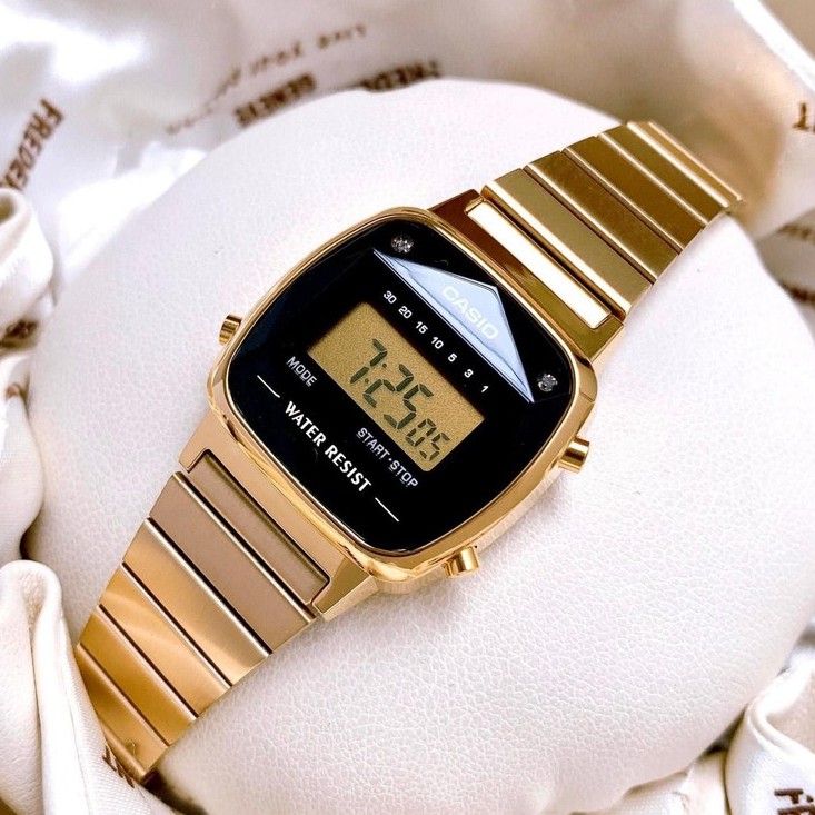 Đồng Hồ Nữ Casio LA670WGAD-1DF Dây Mạ Vàng 🔥 Cam Kết Hàng Chính Hãng 🔥 - Mặt Vuông Đính Kim Cương Tự Nhiên 🌟 ғʀᴇᴇ sʜɪᴘ 🌟