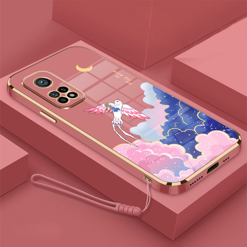 Ốp Điện Thoại Viền Mềm Mạ Điện In Hoạt Hình Kèm Dây Đeo Cho Redmi note 11 note 11s note 11 pro