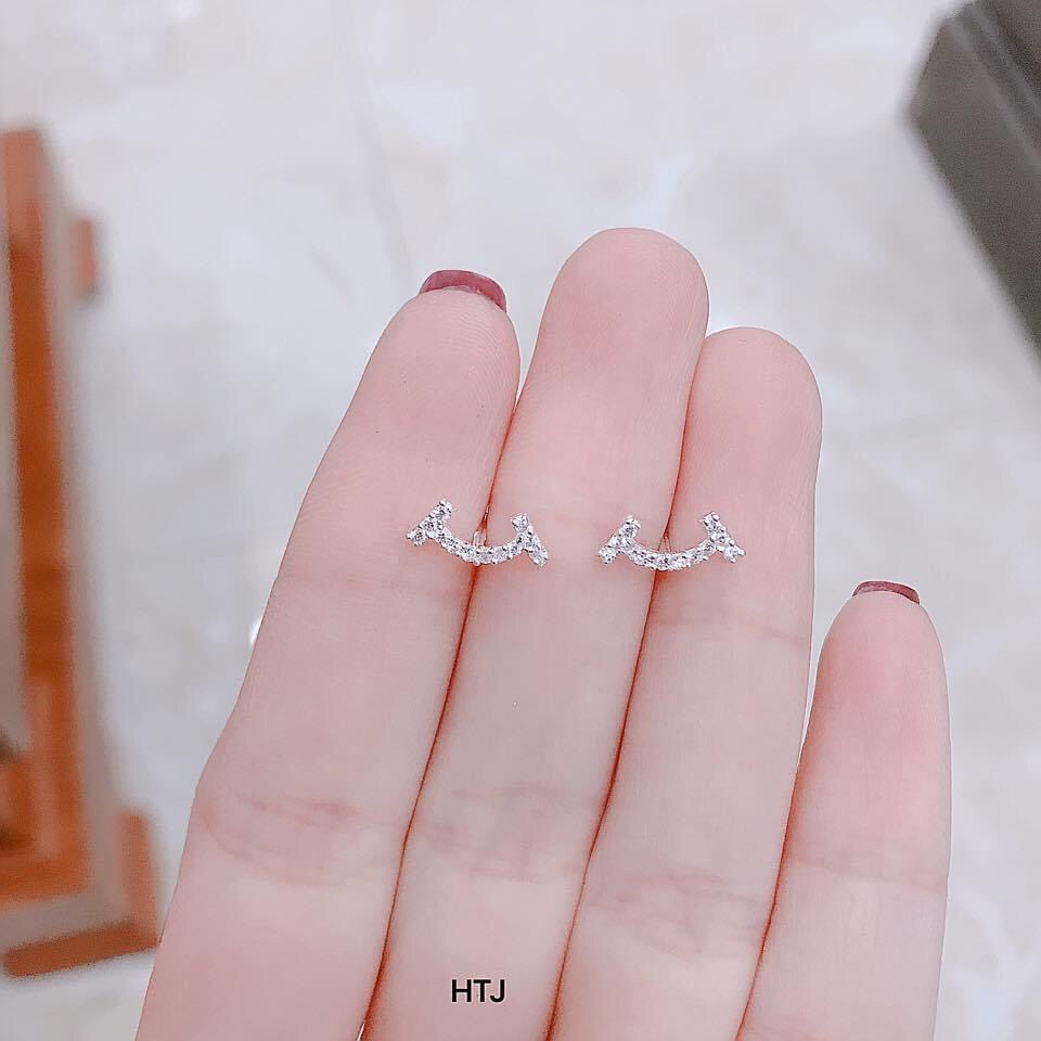Bông tai nữ nụ cười smile đính đá chuẩn bạc ta sáng đẹp - Kho sỉ bạc Nhất Linh
