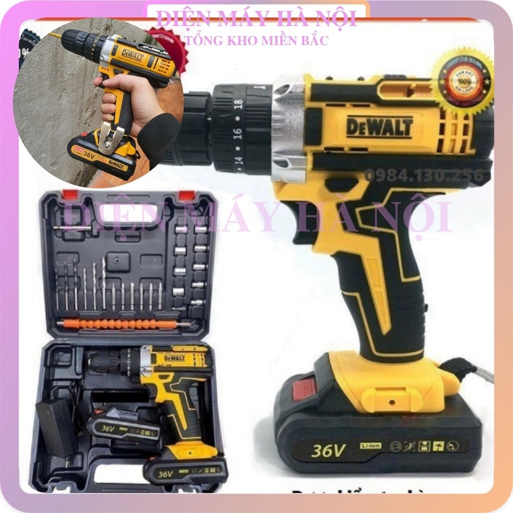 Máy khoan đục bắn chính hãng mini giá rẻ có búa - 100% lõi đồng bắt vít cầm tay đa năng Pin Dewalt 36V