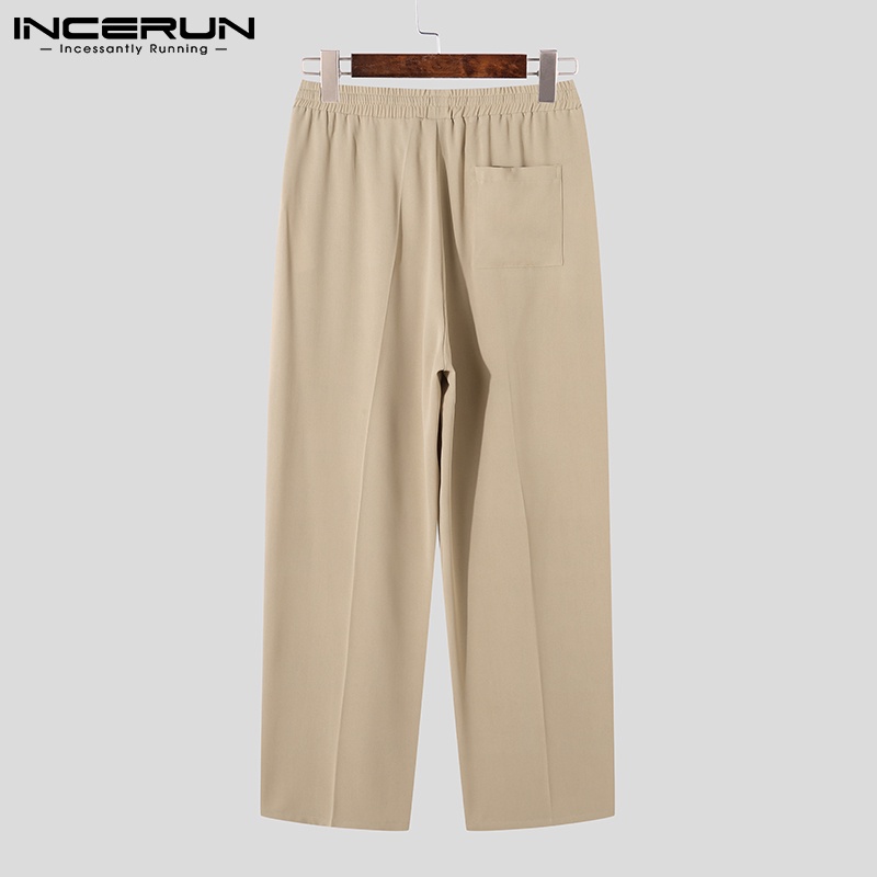 Quần dài INCERUN thắt lưng co giãn dây rút màu trơn thời trang đơn giản cho nam