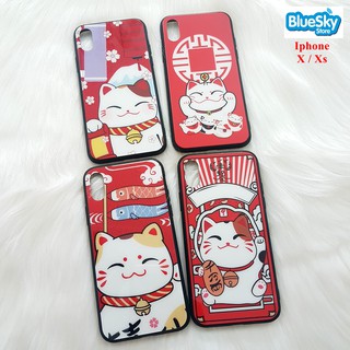 Ốp lưng Iphone X / Xs gương hình mèo thần tài may mắn